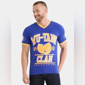 Men’s Wu-Tang Blue and Yellow Football Jersey Style Graphic Shirt